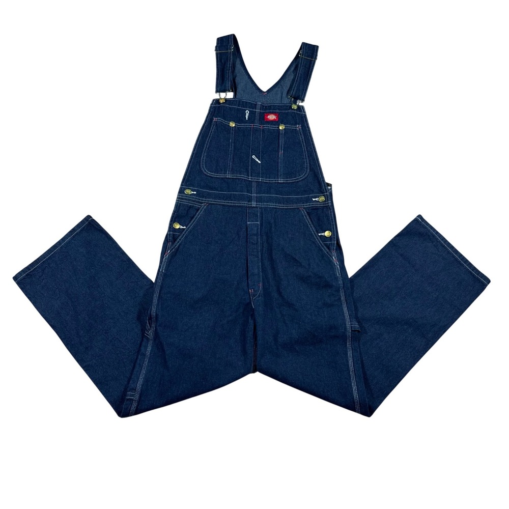 Dickies Bib Overalls Mens 30x30 Indigo Blue Denim Workwear DB100RNB Utility